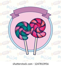 sweet lollipops with ribbon icon