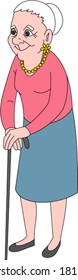 Sweet looking grandmother walking with cane