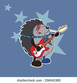 Sweet looking hedgehog plays electric guitar illustration
