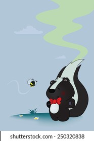 sweet looking skunk and bee with gas mask vector illustration vertical orientation