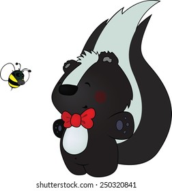sweet looking skunk and bee with gas mask vector illustration isolated on white background