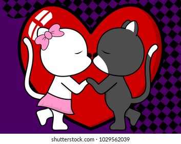 sweet love baby boy and girl kissing cat cartoon valentine background in vector format very easy to edit 