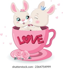 
Sweet love bunny sitting in coffee cup vector