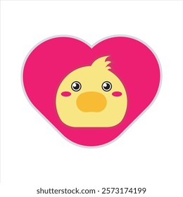 Sweet love chick flat icon vector design illustration, cute love farm animal vector design for sticker, mockup, printing. Valentines day theme pattern vector design. 