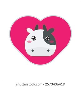 Sweet love cow flat icon vector design illustration, cute animals farm vector design for sticker, mockup, printing. Valentines day theme pattern vector design. 