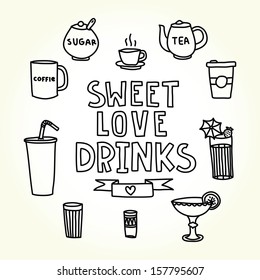 Sweet love drinks menu isolated vector objects