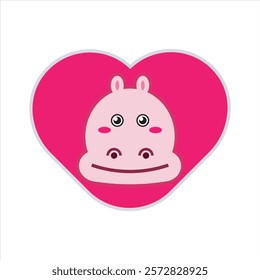 Sweet love hippo flat icon vector design illustration, cute love animals vector design for sticker, mockup, printing. Valentines day theme pattern vector illustration. 