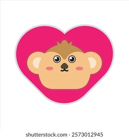 Sweet love monkey flat icon vector design illustration, cute wild animals vector design for sticker, mockup, printing. Valentines day theme pattern vector design illustration. 