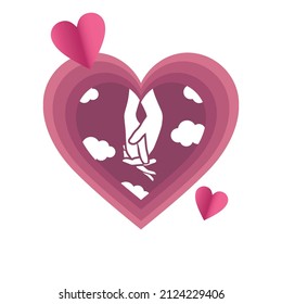 Sweet love sign, valentine's day poster decoration. two hand heart vector illustration