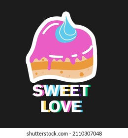 Sweet love sticker. A heart shaped cake.