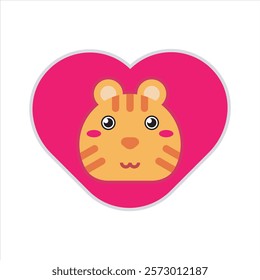 Sweet love tiger flat icon vector design illustration, cute wild animals vector design for sticker, mockup, printing. Valentines day theme pattern vector design. 