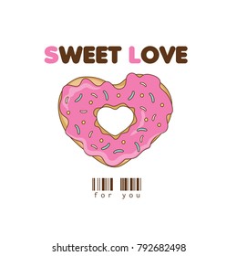 Sweet Love vector illustration. Heart donut greeting card day St. valentines