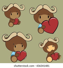 sweet lovely baby oxen cartoon set in vector format 