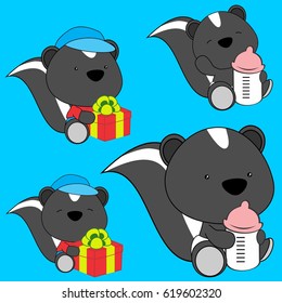 sweet lovely baby skunk cartoon diaper set in vector format