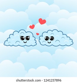 Sweet, loving the clouds against the sky with clouds. Can be used for cards, invitations, web banners and so on. Vector illustration of EPS 10. Happy Valentine's Day!
