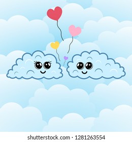 Sweet, loving the clouds against the sky with clouds. Can be used for cards, invitations, web banners and so on. Vector illustration of EPS 10. Happy Valentine's Day! 