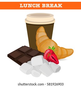 Sweet lunch break. Lunch products. Vector illustration.