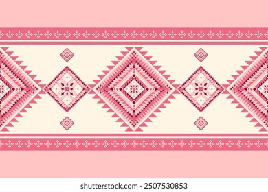 Sweet Luxury Ethnic Pink Blossom Florals Border Pattern Stripe. Traditional Tribal Greek Geometric Silk Weaves Embroidery Diamond Chevron Decoration Vector for Fabrics Textiles Gentle Delicate Design.