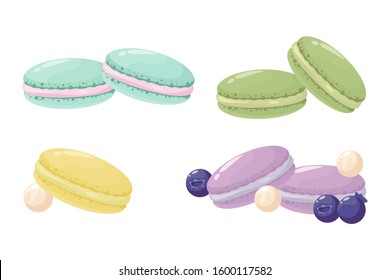 Sweet macarons dessert. French dessert macaroons in cartoon style