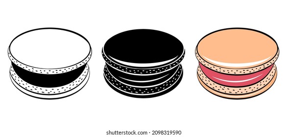 Sweet macaroon tasty food isolated icon sketch outline drawing doodle graphic logo design sugar dessert pastry bakery candy bar flat cartoon vector sticker
