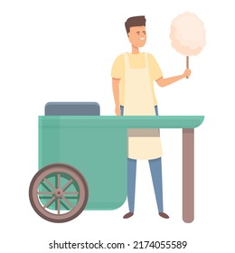Sweet machine truck icon cartoon vector. Seller shop. Cart food