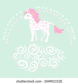 Sweet magic with a unicorn, rainbow, cloud. Vector illustration
