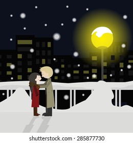 sweet man woman among snow Mascot great for any use. Vector EPS10.