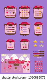 Sweet Mania Game UI Pack Icons Pop Ups Mobile Candy Design Template