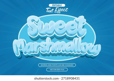 Efecto de texto editable de malvavisco dulce con estilo de texto de dibujos animados azul 3d
