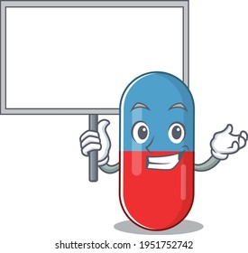 sweet Mascot design of pills drug bring a board. Vector illustration