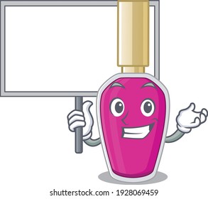 sweet Mascot design of pink nail polish bring a board. Vector illustration