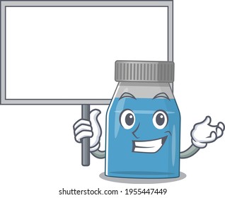 sweet Mascot design of syrup medicine bring a board. Vector illustration