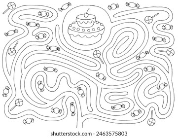 Sweet maze graphic black white sketch illustration vector