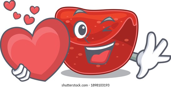 A sweet meatloaf cartoon character style holding a big heart. Vector illustration