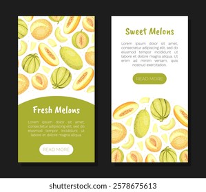 Sweet Melon Banner Design with Ripe Fruit Vector Template