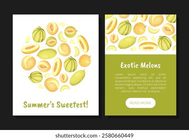 Sweet Melon Banner Design with Ripe Fruit Vector Template