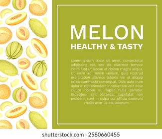 Sweet Melon Banner Design with Ripe Fruit Vector Template