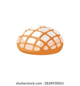 Sweet Melon Pan Japanese Bread or Mexican Concha Bun Vector Illustration Isolated on White Background