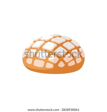 Sweet Melon Pan Japanese Bread or Mexican Concha Bun Vector Illustration Isolated on White Background
