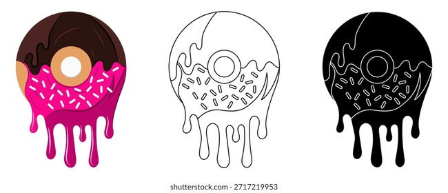 Dulce Ilustración vectorial derretida del icono del donut aislada en el fondo blanco