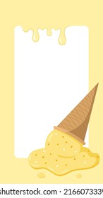 Sweet Melted Ice Cream Summer Vector Frame. Perfect Background for Social Media, Banners, Printed Materials etc.