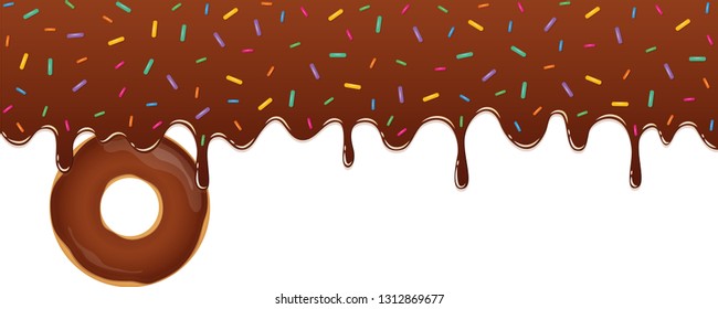 sweet melting chocolate icing with colorful sprinkles and choco donut vector illustration EPS10