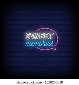 Sweet Memories Neon Signs Style Text Vector