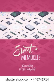 Sweet memories vector decorating design. Colorful card template with copy space