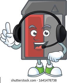 Sweet memory card cartoon character design speaking on a headphone