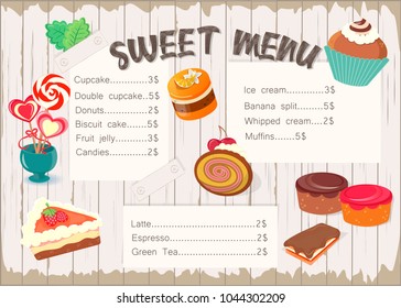 Sweet menu for confectionery. Vector illustration EPS10.