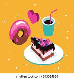 Sweet menu Delicious dessert cake chocolate donut coffee set background