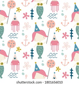 A sweet mermaid birthday pattern.