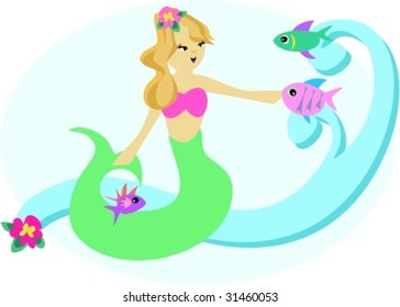 Sweet Mermaid with Fish Vector