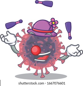 A sweet microbiology coronavirus mascot cartoon style playing Juggling